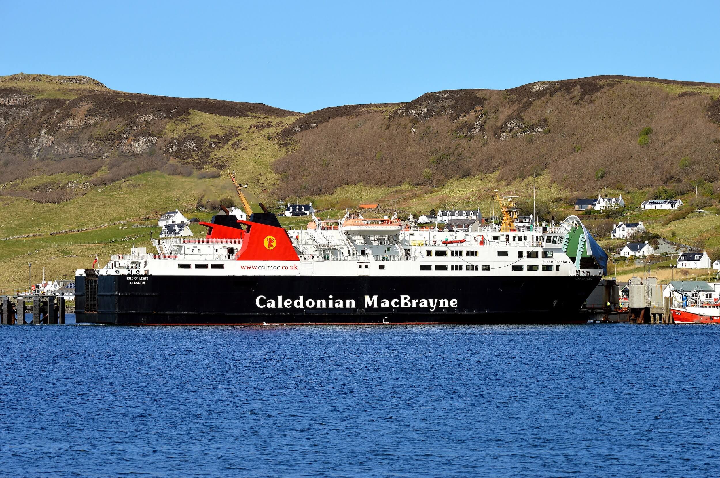 Caledonian MacBrayne ferry providing essential transport to the Isle of Lewis, connecting visitors to Uig Lodge Private Lettings and the Outer Hebrides.
