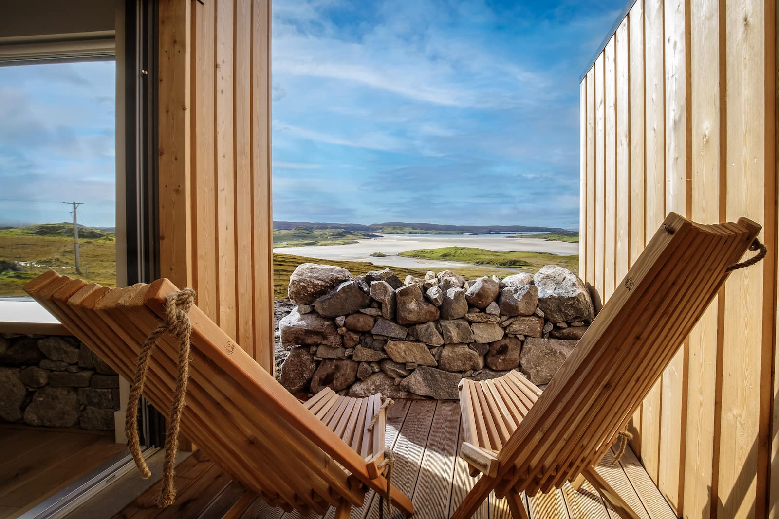 View of deckhairs from outside Uig Sands Rooms