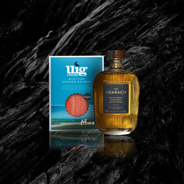 Hearach whisky and sliced scottish smoked salmon