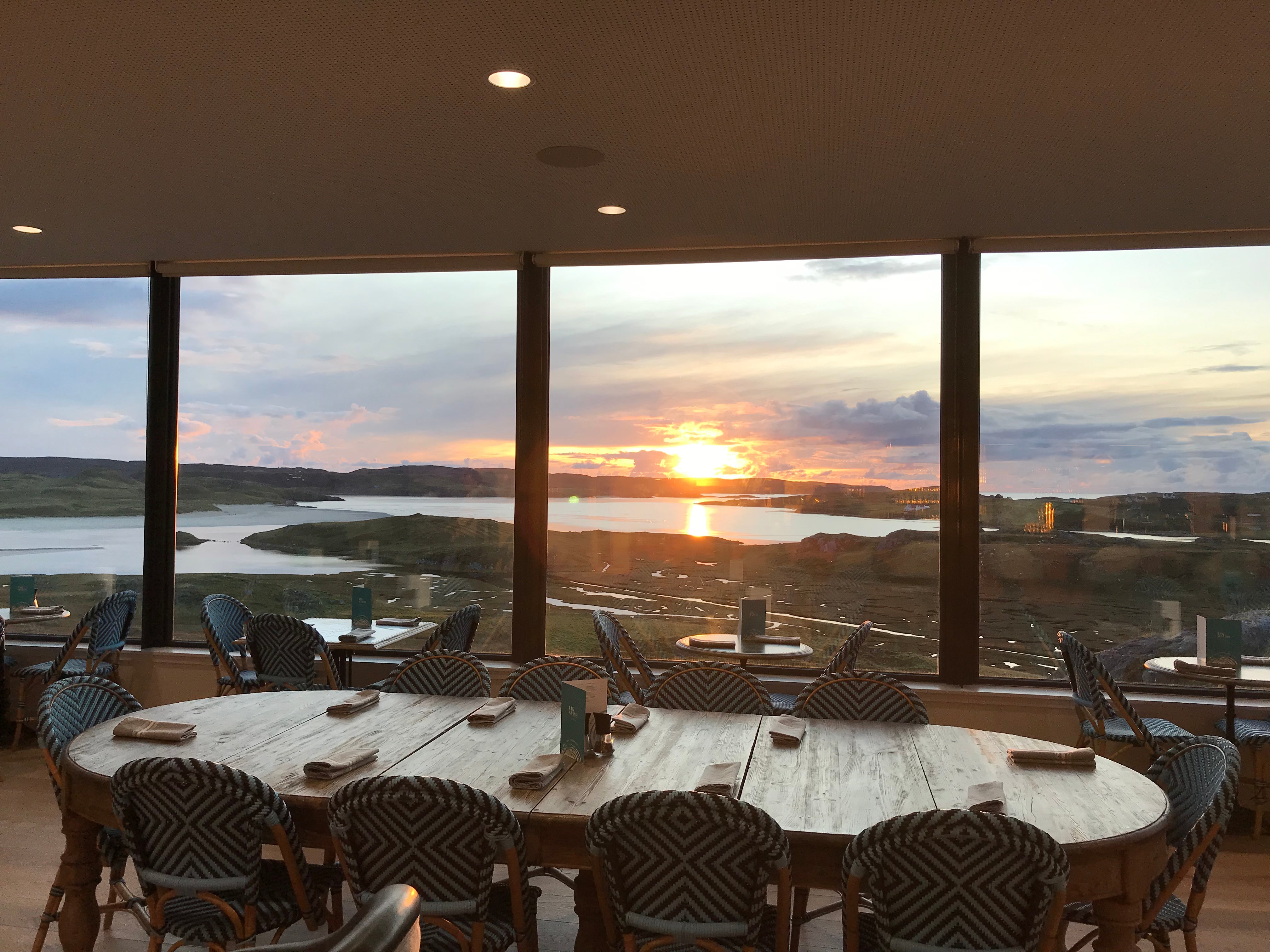 Restaurant in the outer hebrides at sunset