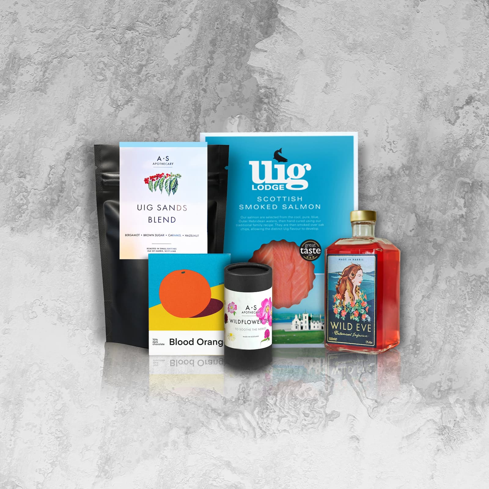 Wild Eve and Uig Sands mini gift hamper with artisan Scottish products