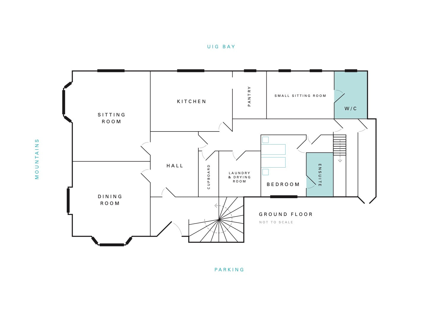 Detailed ground floor plan of Uig Lodge showing layout of rooms and facilities