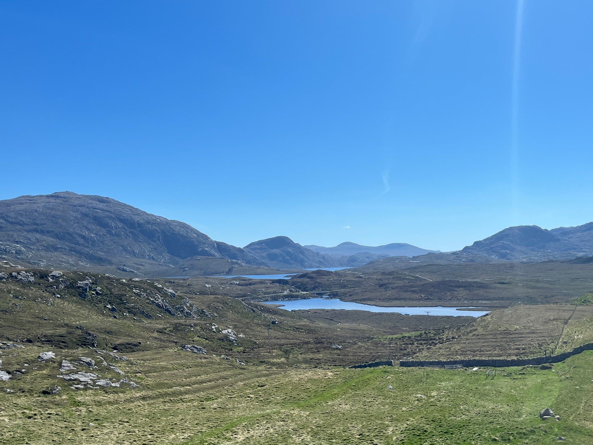 Scenic view from Uig Lodge overlooking the river and loch on a sunny day