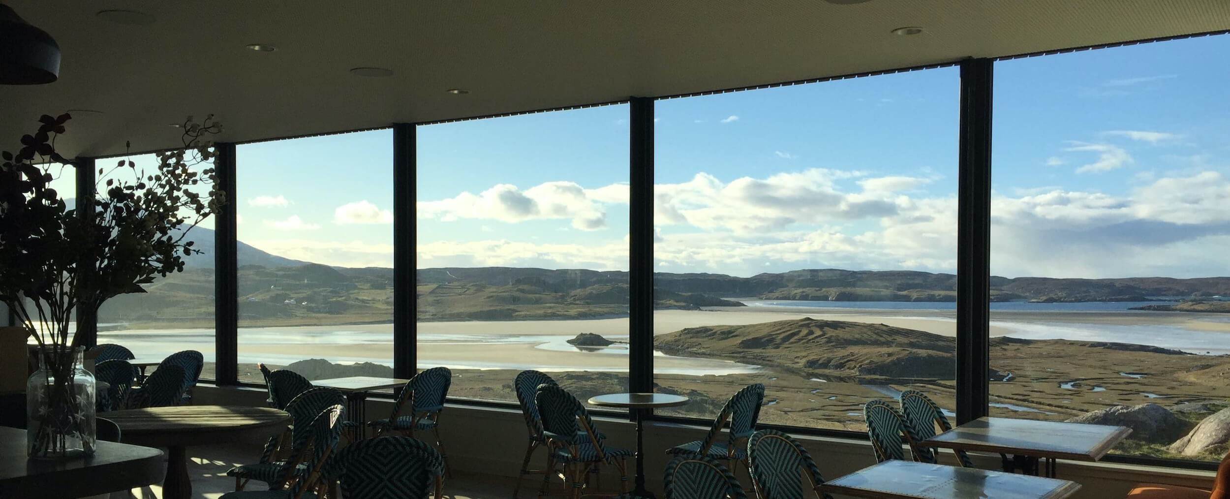 Uig Sands Restaurant on a sunny day, offering sea views and fine dining on the Isle of Lewis